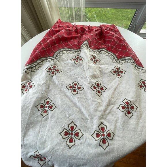 Vintage 1950s curtain, red white green, Christmas ornaments abstract, pleated - Picture 6 of 10